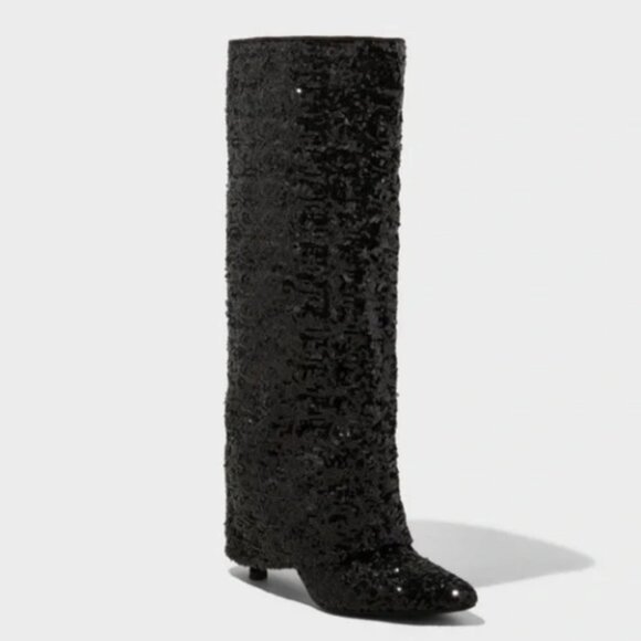Women's Abba sequin foldover tall boots - a new day - pick your size - Picture 1 of 14